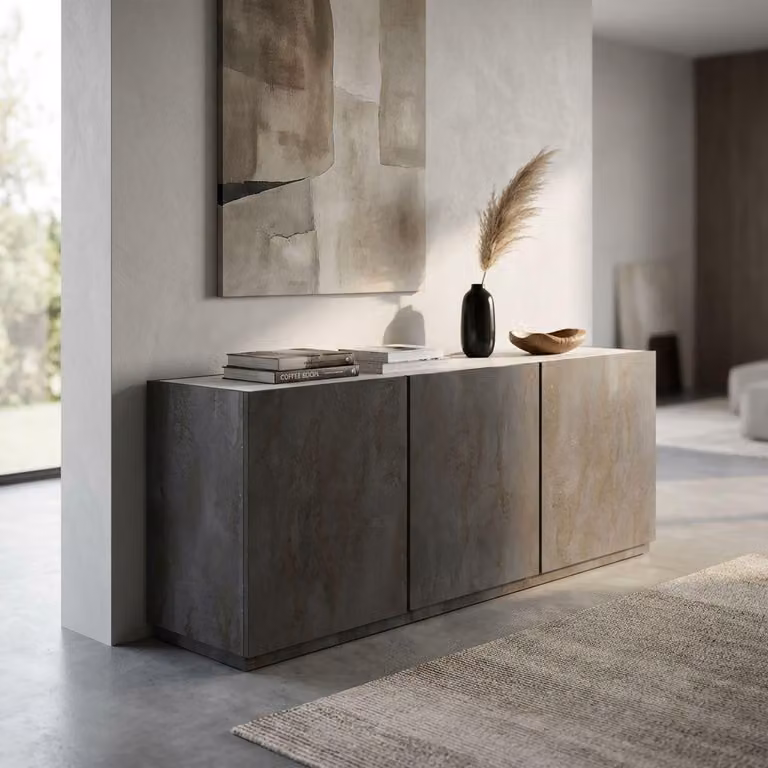 Milani Home - madia credenza moderna 4 ante ammortizzate 200 x 50 x 79 cm, antracite, truciolare bilaminato