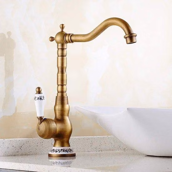 Rubinetto antico per bagno e cucina con maniglia in Vetroceramica, rubinetto da cucina vintage in ottone, rubinetto dal design ampio