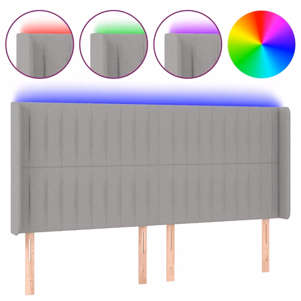 vidaXL Testiera con LED e Porte USB in Tessuto Grigio, L: 163 cm, P: 16 cm, H: 118 cm – 2