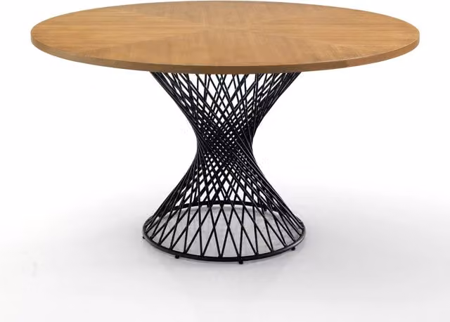 Tavolo rotondo moderno Oresteluchetta in finitura rovere e metallo, H 75 x Ø 137 cm – 1