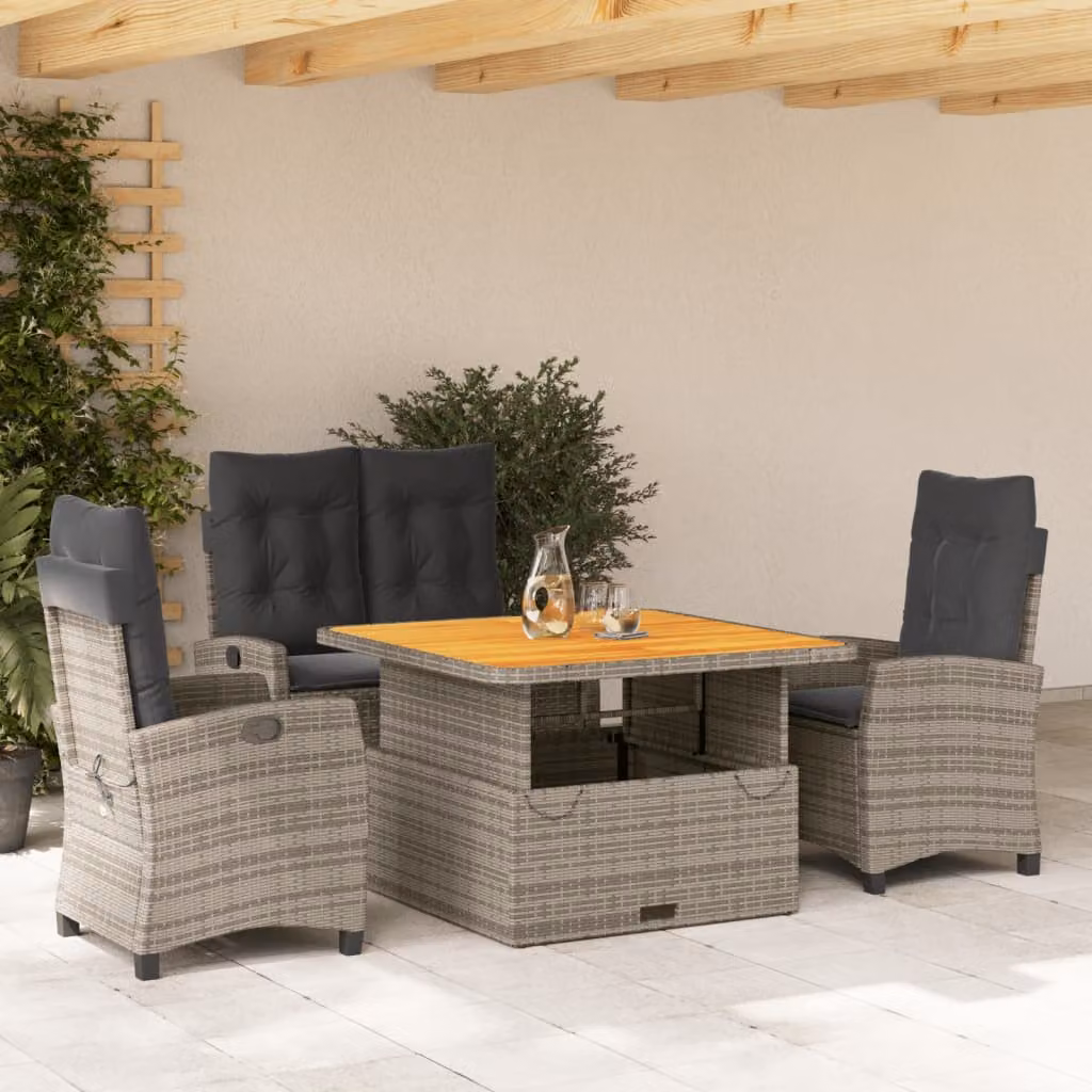 Set da Pranzo da Giardino vidaXL in Legno di Acacia Olio, 4 Pezzi, Grigio e Marrone – 1