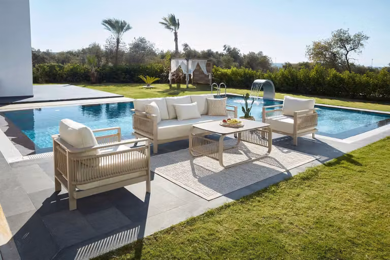 Skye Decor, Venezia, set da lounge per giardino, beige, 100% olefina, 188,5 x 64,2 x 80,5 cm