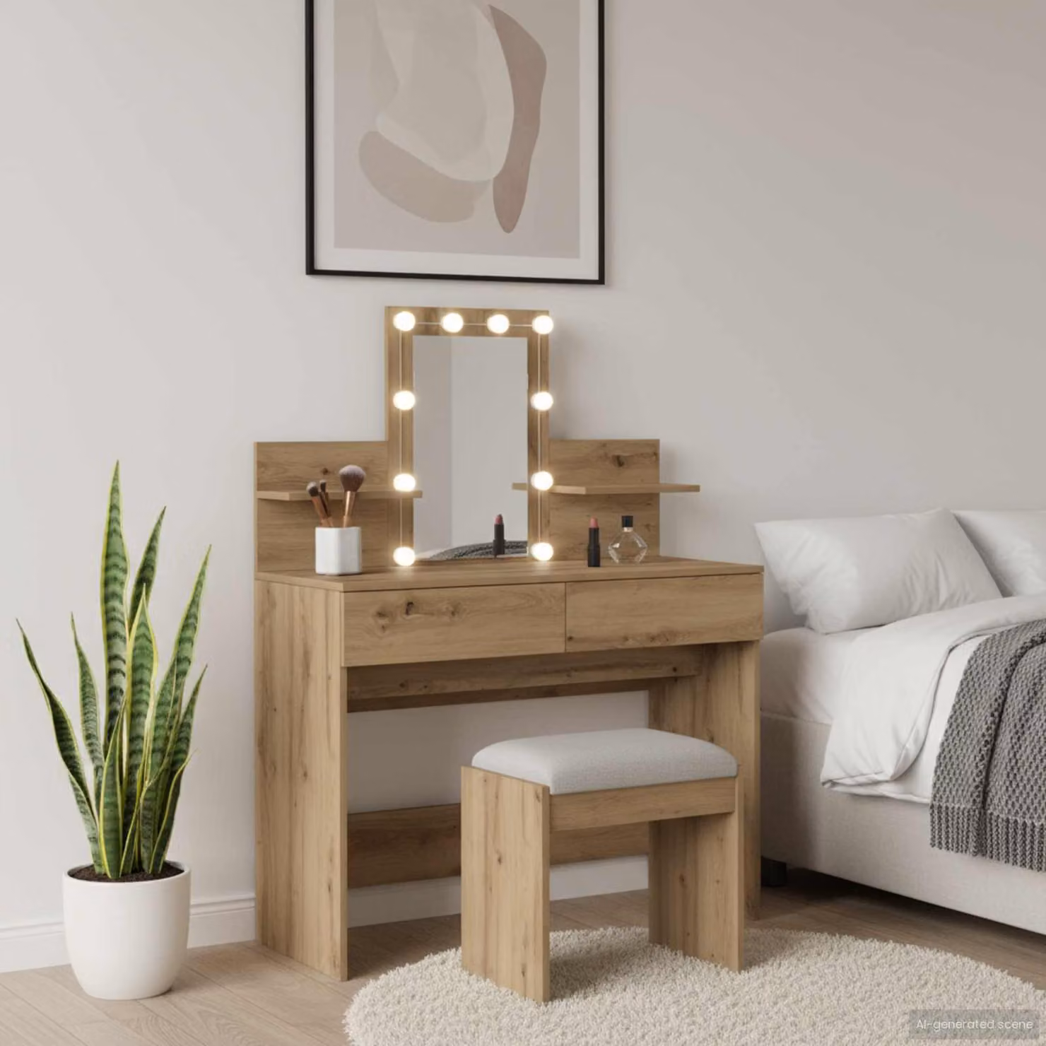 vidaXL Tavolo da Trucco Moderno in Rovere con LED L/P/H: 100 x 40 x 130 cm