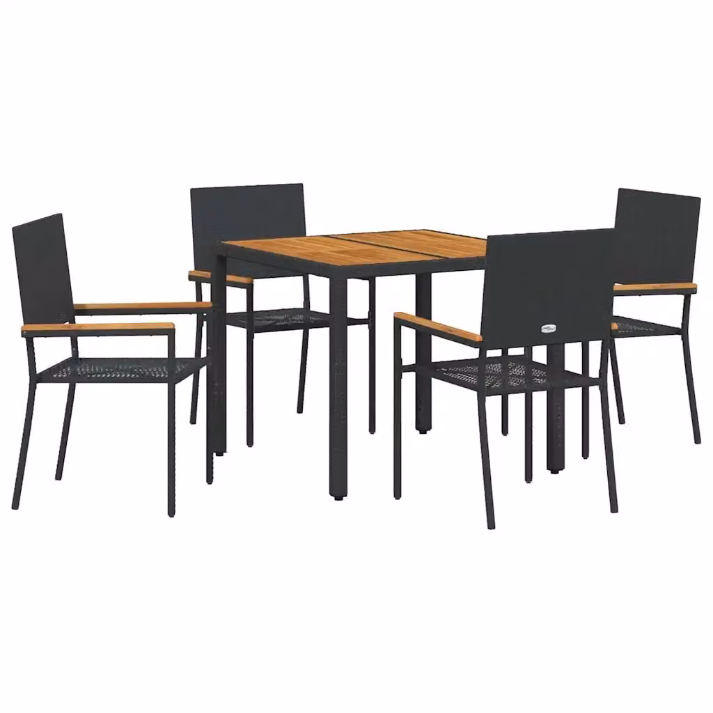 Set da pranzo per giardino e terrazzo vidaXL in polyrattan nero e marrone con tavolo in legno di acacia e 5 pezzi – 2