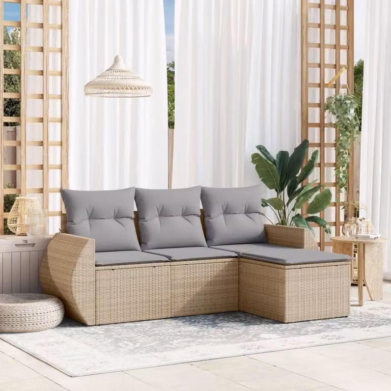 vidaXL Set Divano da Giardino a L con Cuscini Beige e Grigio in Polyrattan e Metallo