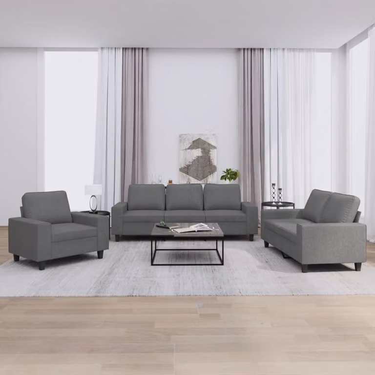 Set di divani 3 pezzi vidaXL in tessuto grigio per soggiorno con design moderno