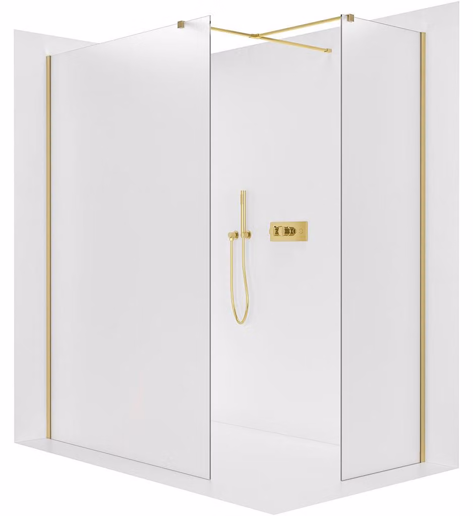 Pannello doccia walk-in Onyx T, destro/sinistro - 8 mm - profilo rettangolare - dorato, vetro satinato - 90x40x200 cm
