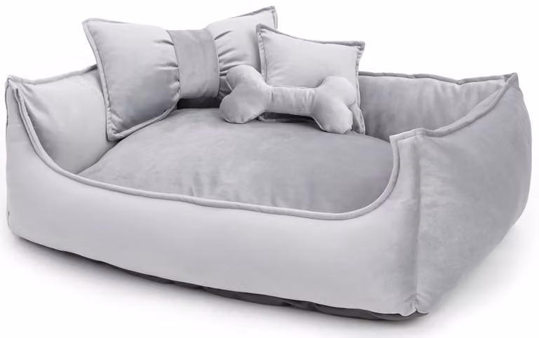 Cuccia per cani in stile scandinavo, grigia, dimensioni 75x60x20 cm, con cuscino, lavabile