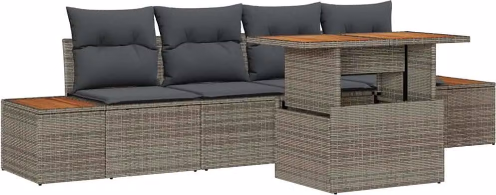 Set Divano da Giardino 5 pcs Grigio Poly Rattan