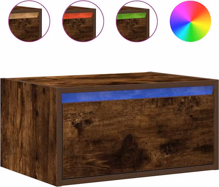 Comodino a Parete con luci LED Rovere Fumo