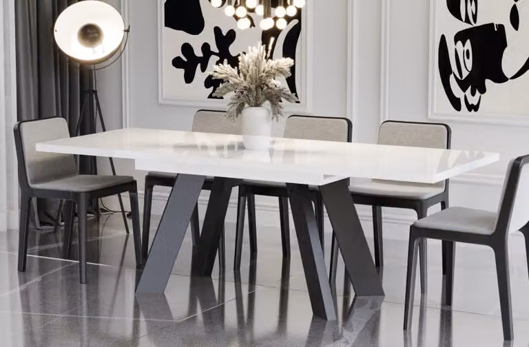 Tavolo da pranzo Endo-Moebel Como 130cm - 210cm tavolo da cucina allungabile sincrono (bianco lucido)