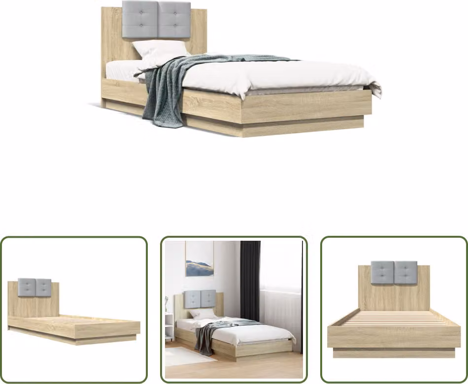 The Living Store Giroletto con testiera in rovere Sonoma 100x200 cm Materiale in legno