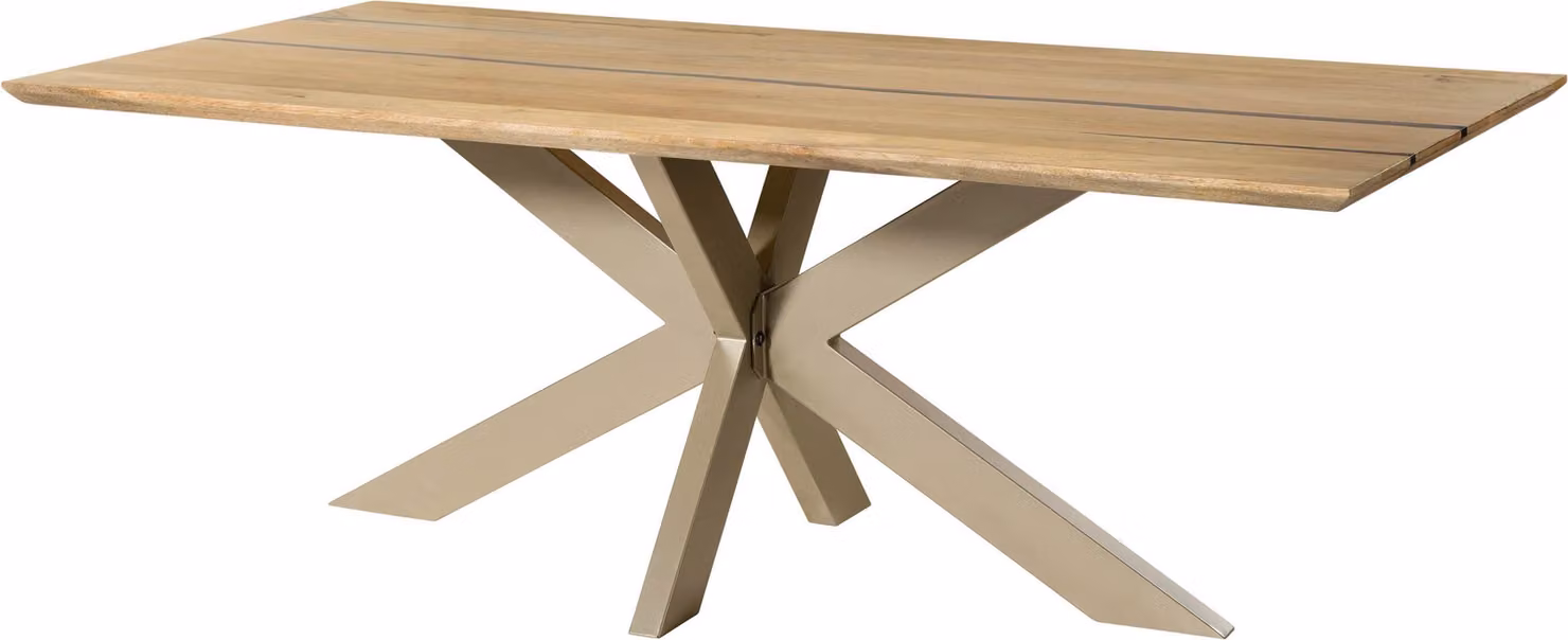 MASSIVMOEBEL24 | Tavolo da pranzo in legno di mango e resina epossidica nera 260x100x74 laccato natur / gambe incrociate argento matt EPOXY