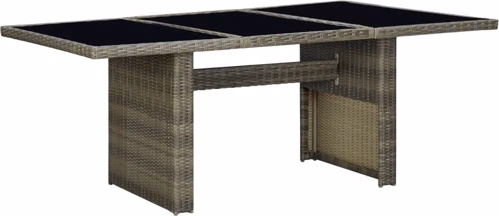 The Living Store Tavolo da giardino in poly rattan marrone e vetro temperato