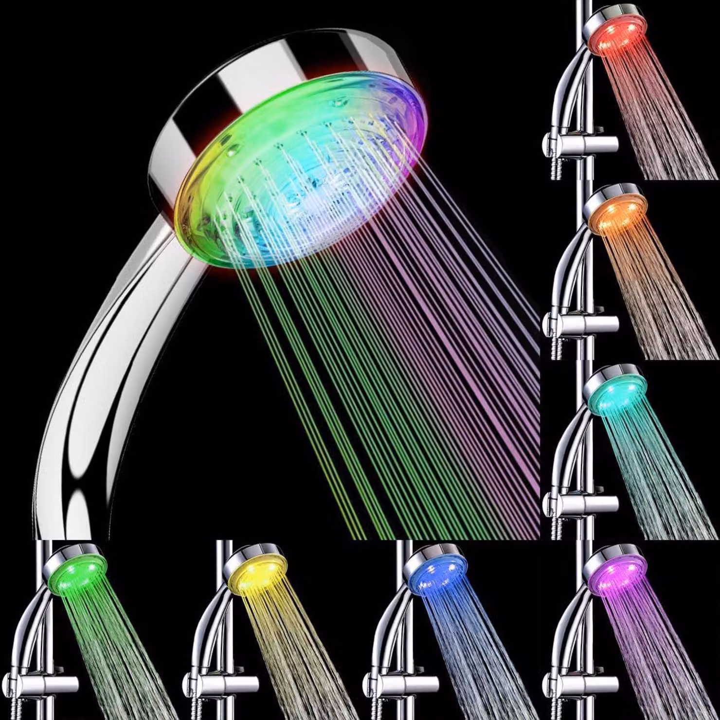 Testina doccia a LED con cambio colore, 7 colori, a risparmio idrico, rotonda, in plastica ABS