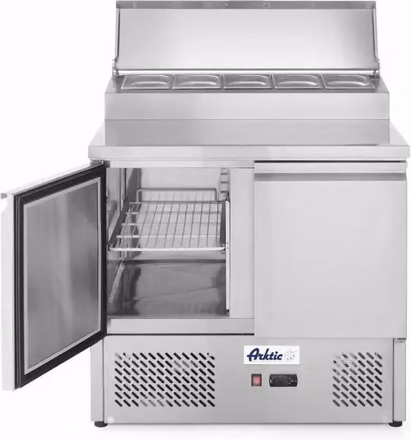 Saladette Hendi a due porte con vetrinetta GN 300L in acciaio inox color argento