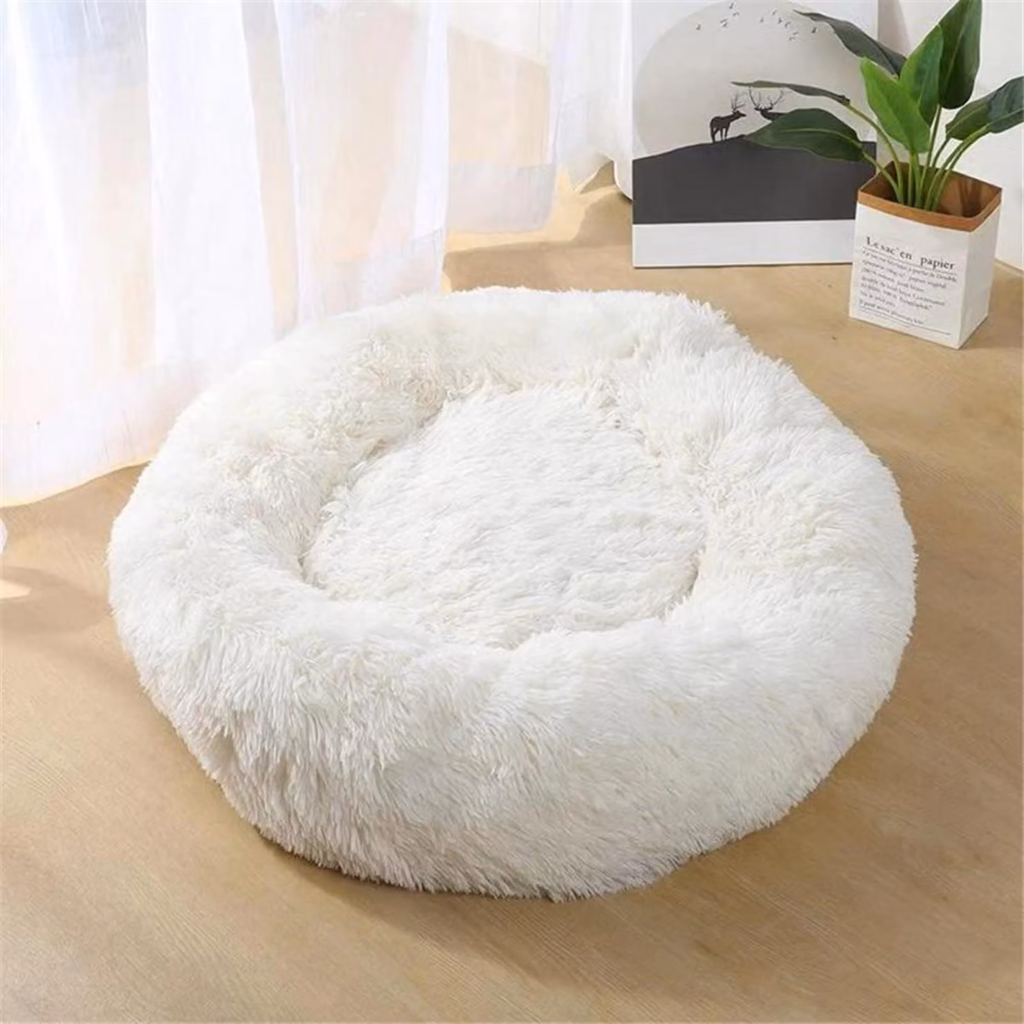 Cuccia per cani, cuccia per gatti, morbida, rotonda, 100 cm, bianca