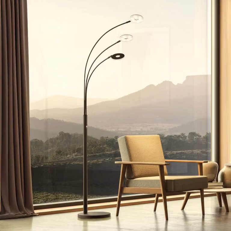 FISCHER & HONSEL Lampada da terra a LED Dent, dimmerabile, Nero, Soggiorno / Sala da pranzo, Metallo, Moderno, Lampada LED da terra