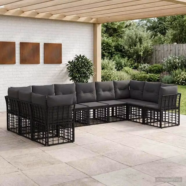 Set di divani da esterno Nero e Grigio scuro Poliestere 3437553