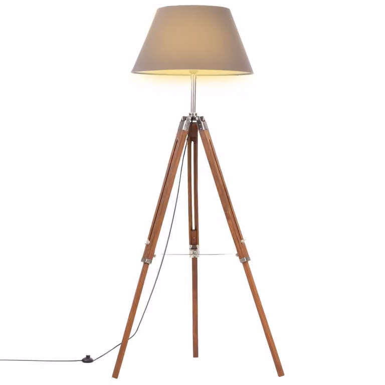 The Living Store Lampada a treppiede in legno massiccio di teak marrone e grigio 141 cm