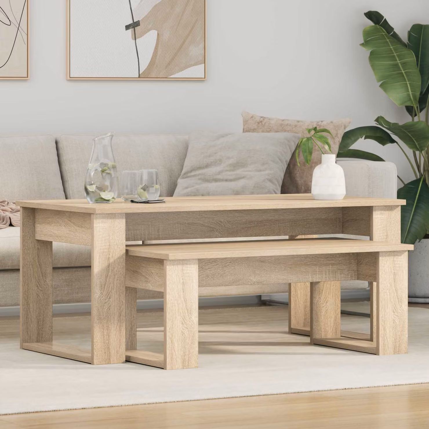 Set di 2 tavolini da caffè moderni vidaXL in legno color rovere, L 100 cm x P 50 cm x H 42 cm