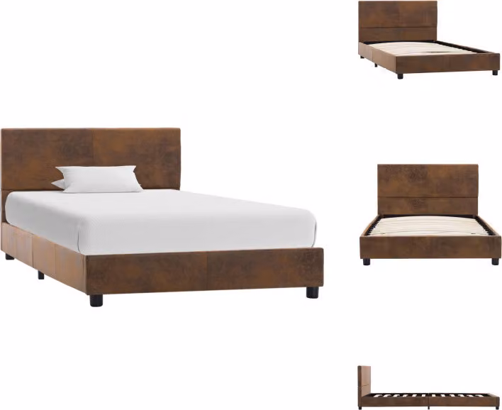 vidaXL Struttura letto in pelle scamosciata marrone 100x200 cm - Letti e strutture letto