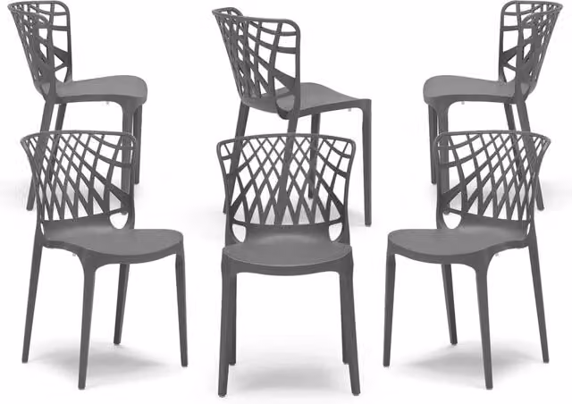 Set 6 sedie in polipropilene ARKO, 100% MADE IN ITALY, impilabile, idrorepellente, resistenza raggi UV, design moderno, ideale per sala da pranzo, cucina, bar, ristoranti o giardino, colore Grigio Metal