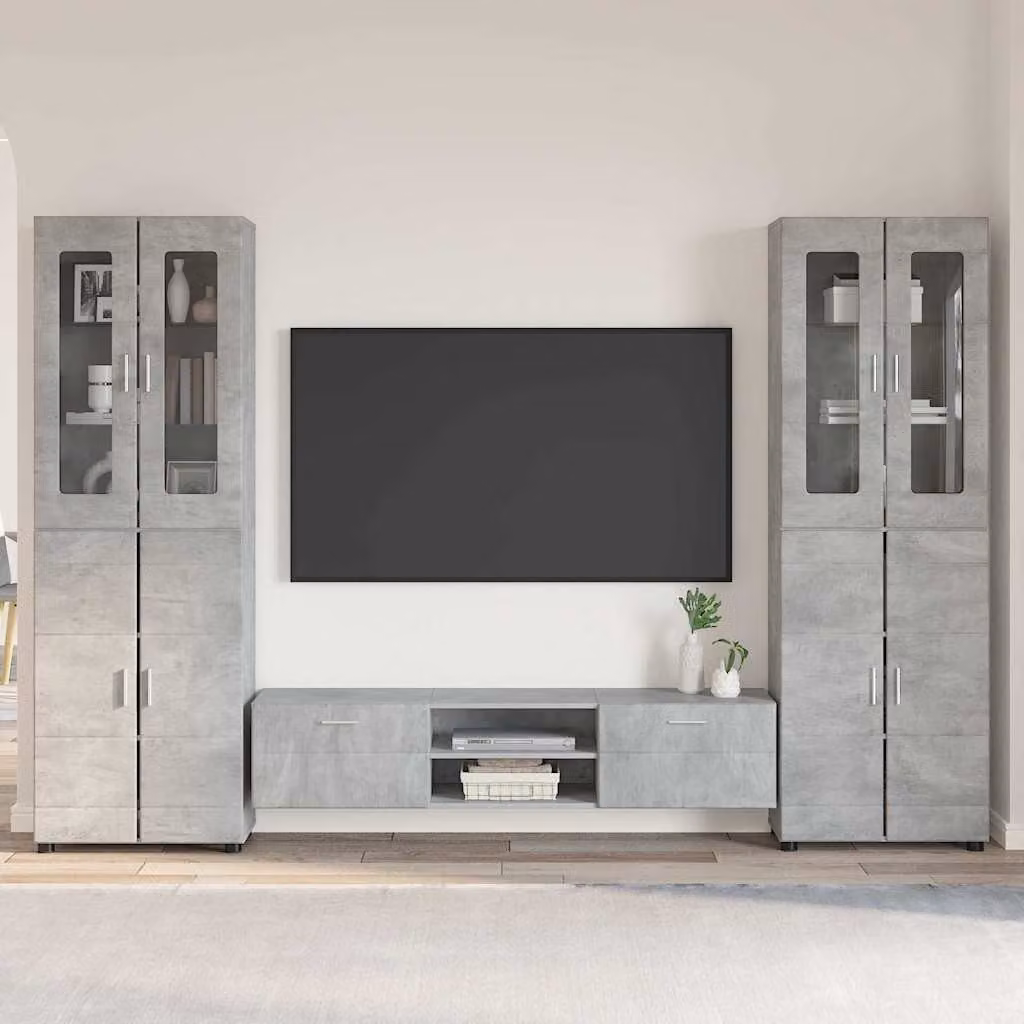 Set mobile TV vidaXL FLORIN in 3 pezzi Grigio cemento e Legno ingegnerizzato