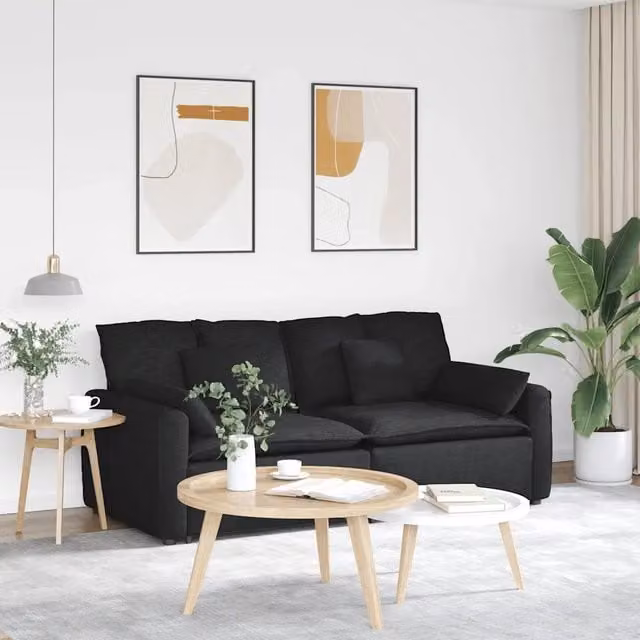Divano Modulare con Cuscini-Sofa Modulare-Divanetto Nero 470636