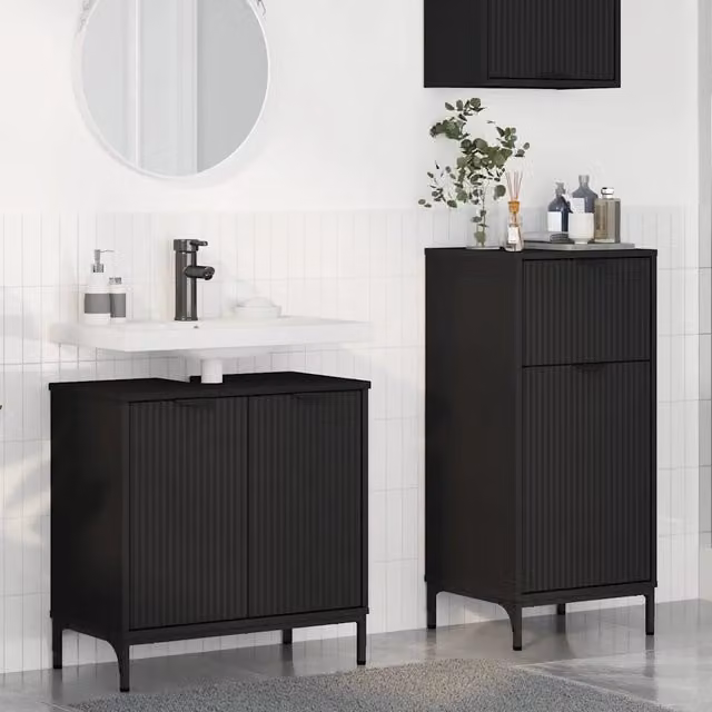 Set di mobili per il bagno vidaXL composto da mobile lavabo e mobile contenitore nero opaco in legno e metallo L/P/H: 39,5 x 36 x 88 cm