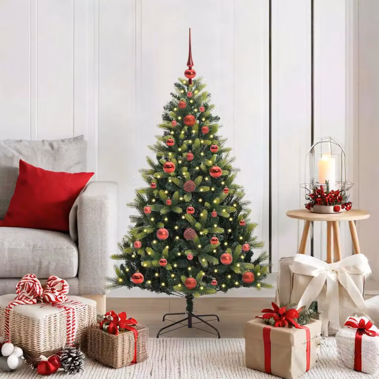 Albero di Natale Artificiale Pieghevole vidaXL Verde con 150 LED Luce Bianca Calda in PVC e Plastica, Altezza: 120 cm
