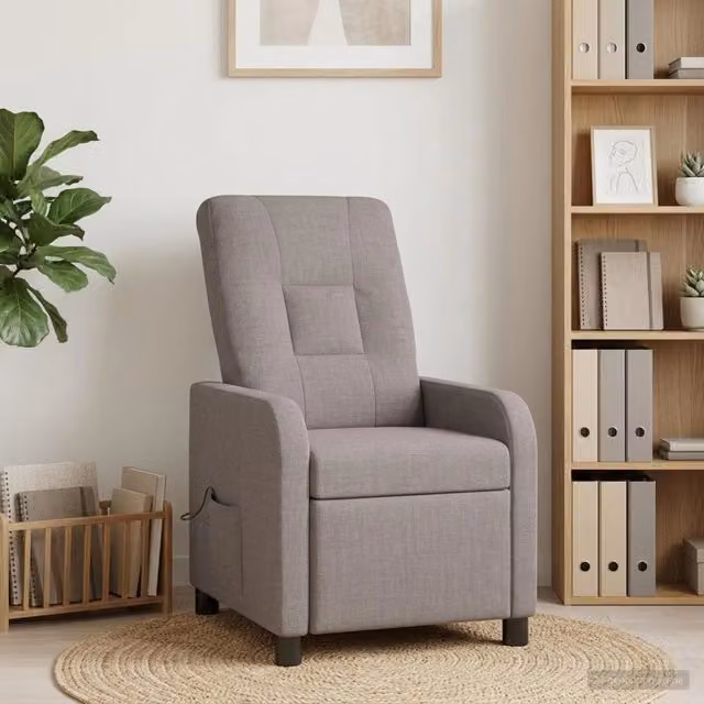 Poltrona Relax Recliner vidaXL in Tessuto Beige e Grigio con Braccioli e Imbottitura Mista
