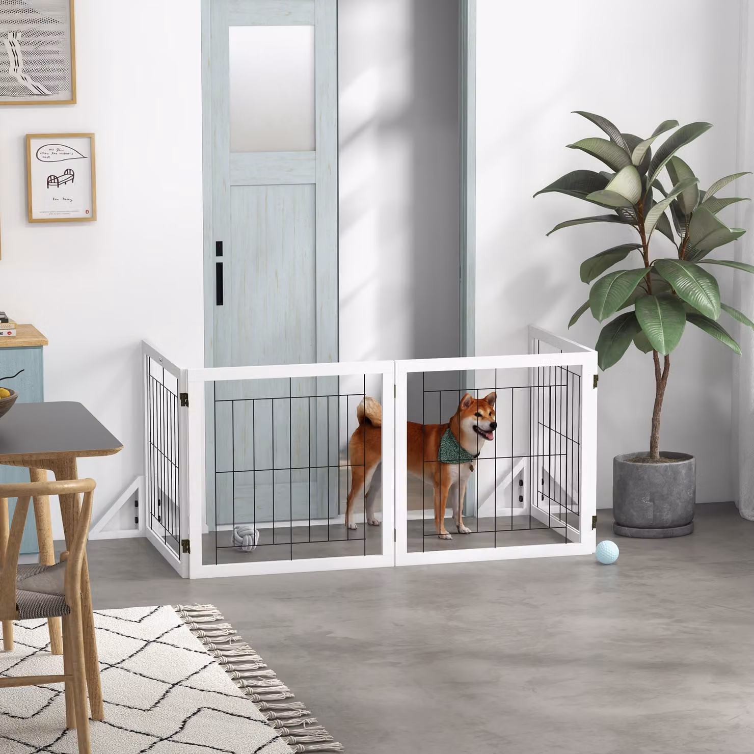 Cancellino per cani pieghevole PawHut con 4 pannelli e piedini triangolari, Bianco, L: 280 cm, H: 70 cm – 2