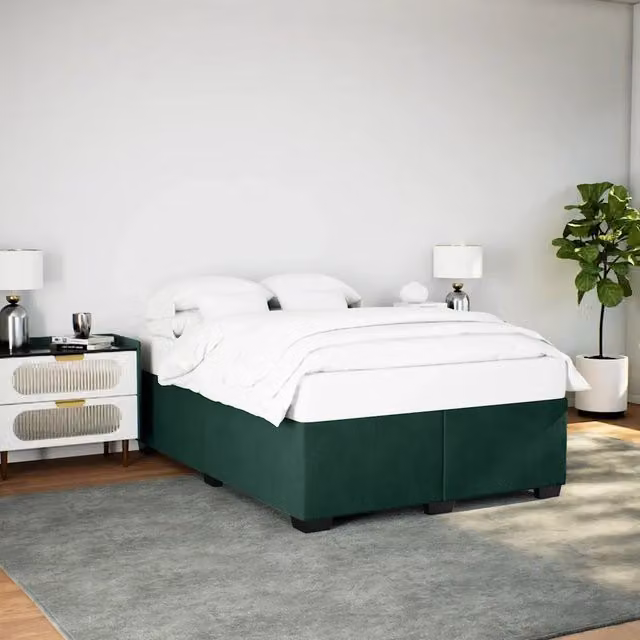 Giroletto vidaXL in Velluto Verde Scuro con Doghe in Legno L: 160 cm, P: 200 cm – 1