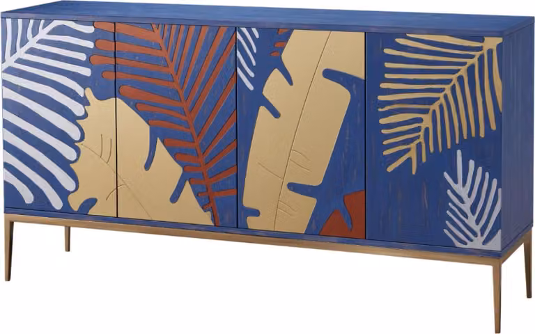 FURNLUX Credenza elegante blu e rosso e oro 160 cm / Colore principale: Blu / Dimensioni: 160 x 86 x 40 cm