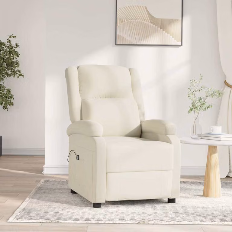 Poltrona elettrica reclinabile relax vidaXL in velluto beige e bianco con braccioli e struttura moderna