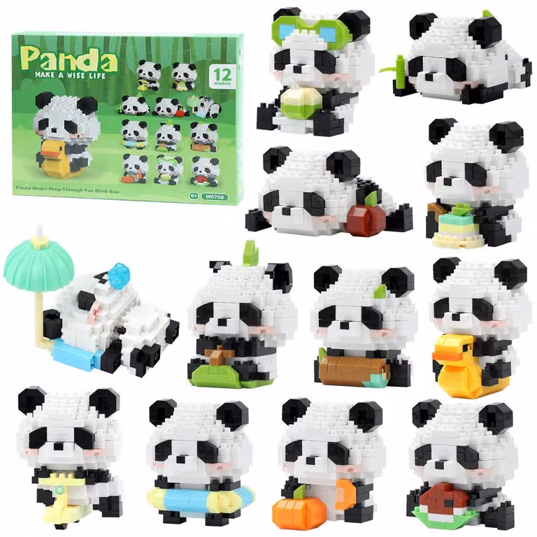 Calendario dell'Avvento da 12 giorni, mini mattoncini a forma di panda, confezione da 12 pezzi
