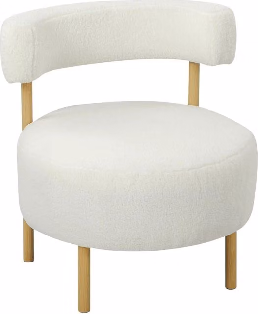 Poltrona Lounge Sherpa con Piedi in Metallo Effetto Legno 67x67x71 cm Crema
