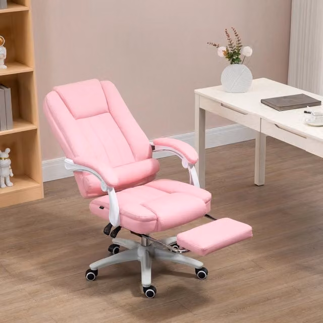 Sedia da ufficio girevole OKWISH in similpelle rosa con poggiapiedi e braccioli per casa e home office – 1