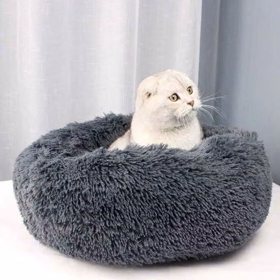 Cuccia a forma di ciambella in simil, per cani di taglia piccola e media, facile da pulire, cuccia per cani a forma di ciambella grigio scuro