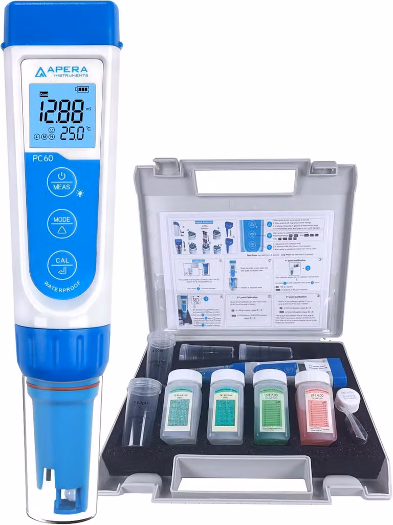 Apera Instruments PC60: strumento multiparametrico premium 5-in-1 (misura del pH, conducibilità/EC, TDS, salinità, temperatura, precisione del pH: 0,01/1%, ecc.)
