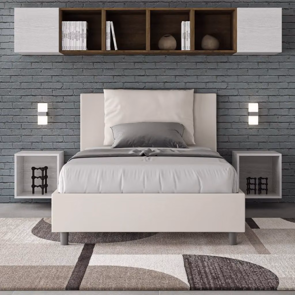 Letto matrimoniale moderno GIORDANOSHOP bianco con struttura imbottita L/P/H: 212 x 120 x 135 cm – 2