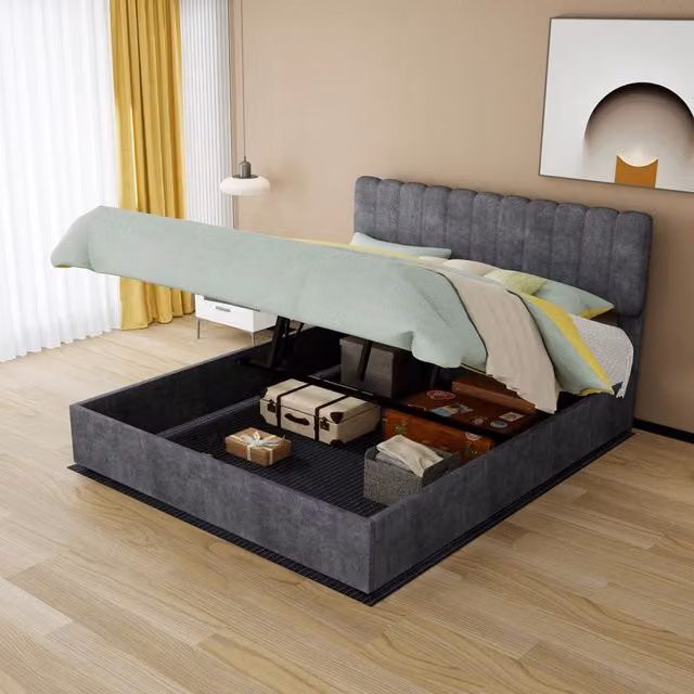 letto imbottito tessuto grigio 160 x 200 cm