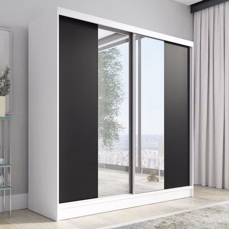 Armadio ad ante scorrevoli, armadio a 2 ante con specchio DUO 200 (bianco, nero, Somona)