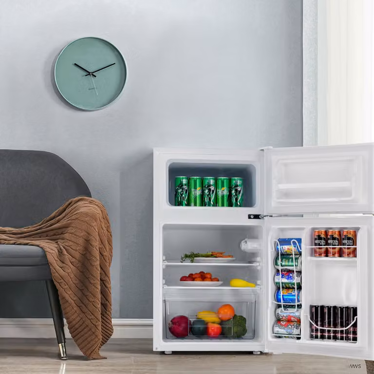 Costway Frigorifero compatto da 90 L con freezer separato, luce LED interna e funzione super cooling, colore bianco