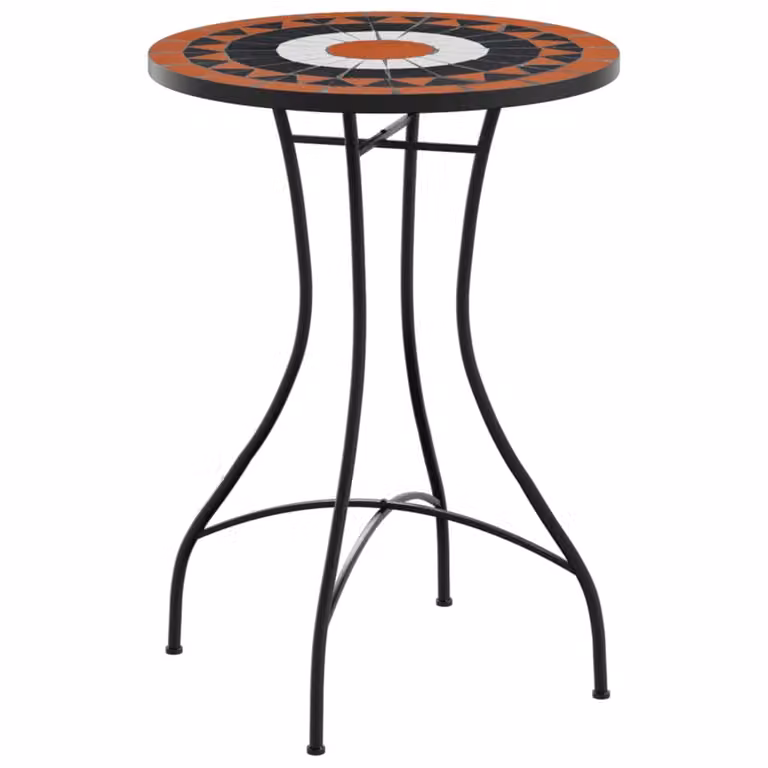 Tavolino Bistrot con Mosaico Terracotta e Bianco Vetroceramica