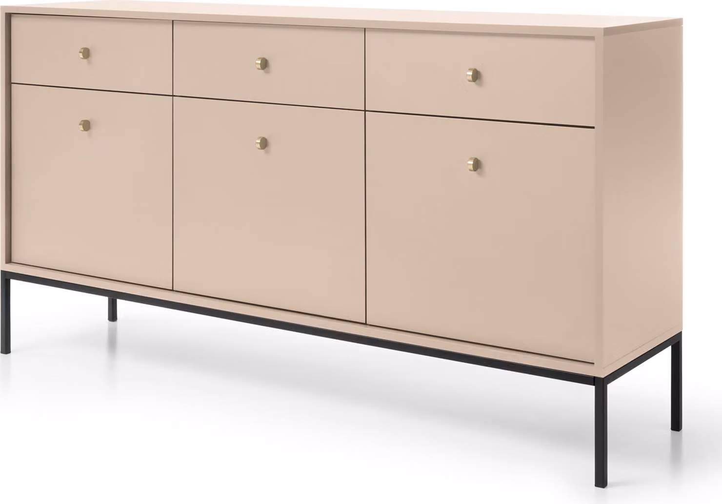 Masseno Comò MONDO 154 cm Credenza con 3 cassetti e 3 ante per soggiorno camera da letto Moderno 154x39x83 cm Beige / Beige