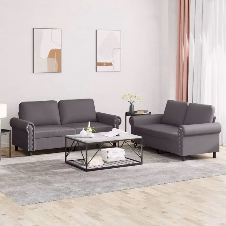 Set di 2 divani vidaXL in similpelle grigia con cuscini per il tuo soggiorno moderno