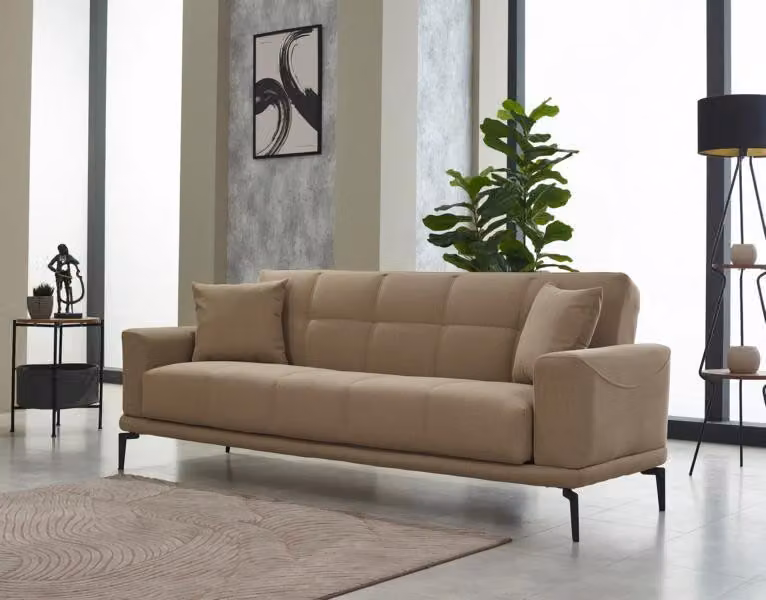 Beige Couch Dreisitzer Polstersofa Design 3 Sitzer Stoffsofa Sofa