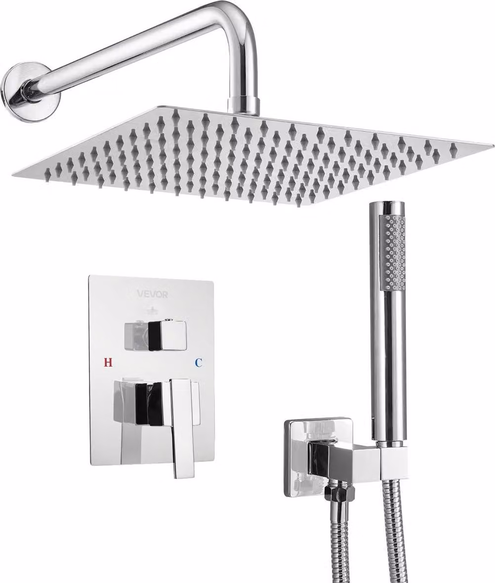 Set rubinetteria per doccia con soffione quadrato da 10" e doccetta, cromato argento